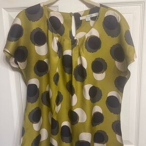 Boden Green and Black Circle Print Blouse
